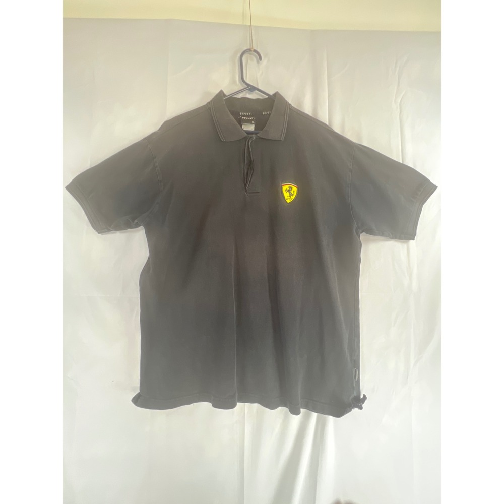 Vintage 2002 Ferrari Polo Shirt Mens XL Black Cotton Racing Scuderia Shield Logo